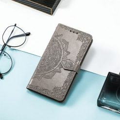 Lacné Kryty | Peňaženkové puzdro Embossing Pattern Mandala Flower sivé – Nokia G22 | Lacné Kryty