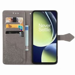 Lacné Kryty | Peňaženkové puzdro Embossing Pattern Mandala Flower sivé – OnePlus Nord CE 3 Lite 5G | Lacné Kryty
