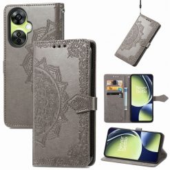 Lacné Kryty | Peňaženkové puzdro Embossing Pattern Mandala Flower sivé – OnePlus Nord CE 3 Lite 5G | Lacné Kryty