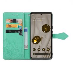Lacné Kryty | Peňaženkové puzdro Embossing Pattern Mandala Flower zelené – Google Pixel 7a 5G | Lacné Kryty