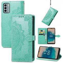 Lacné Kryty | Peňaženkové puzdro Embossing Pattern Mandala Flower zelené – Nokia G22 | Lacné Kryty