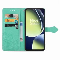 Lacné Kryty | Peňaženkové puzdro Embossing Pattern Mandala Flower zelené – OnePlus Nord CE 3 Lite 5G | Lacné Kryty