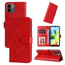 Lacné Kryty | Peňaženkové puzdro Embossing Pattern Slnečnica červené – Xiaomi Redmi A1 / A2 | Lacné Kryty
