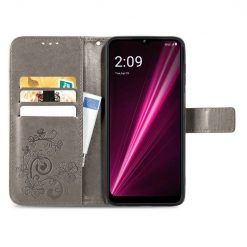 Lacné Kryty | Peňaženkové puzdro Embossing Pattern Štvorlístok sivé – T Phone Pro / T Phone Pro (2023) | Lacné Kryty