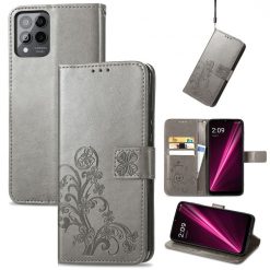 Lacné Kryty | Peňaženkové puzdro Embossing Pattern Štvorlístok sivé – T Phone Pro / T Phone Pro (2023) | Lacné Kryty