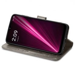 Lacné Kryty | Peňaženkové puzdro Embossing Pattern Štvorlístok sivé – T Phone Pro / T Phone Pro (2023) | Lacné Kryty
