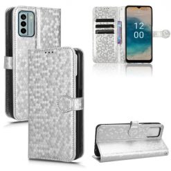 Peňaženkové puzdro Honeycomb Dot Texture Case strieborné – Nokia G22 | Lacné Kryty Lacné Kryty | Peňaženkové puzdro Honeycomb Dot Texture Case strieborné – Nokia G22 | Lacné Kryty