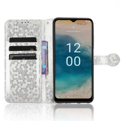 Peňaženkové puzdro Honeycomb Dot Texture Case strieborné – Nokia G22 | Lacné Kryty Lacné Kryty | Peňaženkové puzdro Honeycomb Dot Texture Case strieborné – Nokia G22 | Lacné Kryty