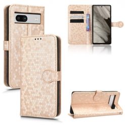 Lacné Kryty | Peňaženkové puzdro Honeycomb Dot Texture Case zlaté – Google Pixel 7a 5G | Lacné Kryty