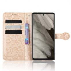 Lacné Kryty | Peňaženkové puzdro Honeycomb Dot Texture Case zlaté – Google Pixel 7a 5G | Lacné Kryty