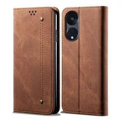 Lacné Kryty | Peňaženkové puzdro Denim Texture hnedé – Oppo A98 5G | Lacné Kryty