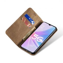 Peňaženkové puzdro Denim Texture svetlohnedé – Oppo A98 5G | Lacné Kryty Lacné Kryty | Peňaženkové puzdro Denim Texture svetlohnedé – Oppo A98 5G | Lacné Kryty