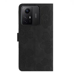 Lacné Kryty | Peňaženkové puzdro Embossing Pattern Kvety čierne – Xiaomi Redmi Note 12S | Lacné Kryty