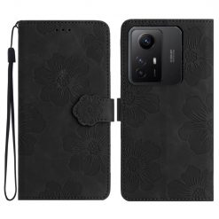 Lacné Kryty | Peňaženkové puzdro Embossing Pattern Kvety čierne – Xiaomi Redmi Note 12S | Lacné Kryty