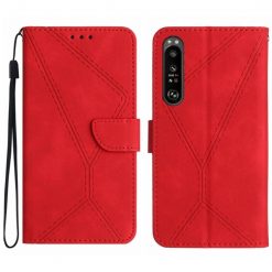 Lacné Kryty | Peňaženkové puzdro Embossing Pattern Stitchy case červené – Sony Xperia 1 V | Lacné Kryty