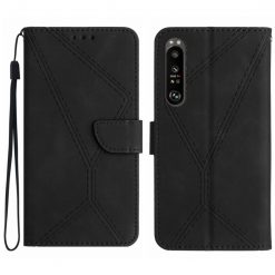 Lacné Kryty | Peňaženkové puzdro Embossing Pattern Stitchy case čierne – Sony Xperia 1 V | Lacné Kryty