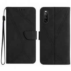 Lacné Kryty | Peňaženkové puzdro Embossing Pattern Stitchy case čierne – Sony Xperia 10 V | Lacné Kryty