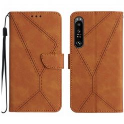 Lacné Kryty | Peňaženkové puzdro Embossing Pattern Stitchy case hnedé – Sony Xperia 1 V | Lacné Kryty