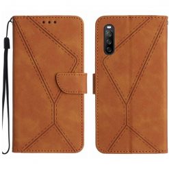 Lacné Kryty | Peňaženkové puzdro Embossing Pattern Stitchy case hnedé – Sony Xperia 10 V | Lacné Kryty