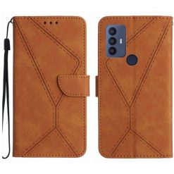 Lacné Kryty | Peňaženkové puzdro Embossing Pattern Stitchy case hnedé – TCL 305 / 306 / 30 SE / 30E | Lacné Kryty