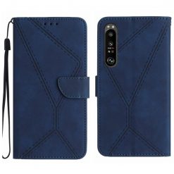 Lacné Kryty | Peňaženkové puzdro Embossing Pattern Stitchy case modré – Sony Xperia 1 V | Lacné Kryty