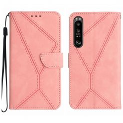 Lacné Kryty | Peňaženkové puzdro Embossing Pattern Stitchy case ružové – Sony Xperia 1 V | Lacné Kryty