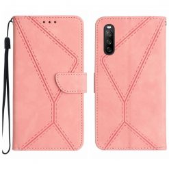 Lacné Kryty | Peňaženkové puzdro Embossing Pattern Stitchy case ružové – Sony Xperia 10 V | Lacné Kryty
