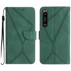 Lacné Kryty | Peňaženkové puzdro Embossing Pattern Stitchy case zelené – Sony Xperia 1 V | Lacné Kryty