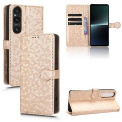 Lacné Kryty | Peňaženkové puzdro Honeycomb Dot Texture Case zlaté – Sony Xperia 1 V | Lacné Kryty
