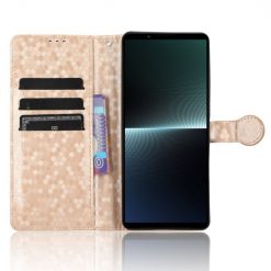 Lacné Kryty | Peňaženkové puzdro Honeycomb Dot Texture Case zlaté – Sony Xperia 1 V | Lacné Kryty