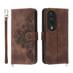 Lacné Kryty | Peňaženkové puzdro Embossing Pattern Flowery Mandala hnedé – Honor 90 | Lacné Kryty