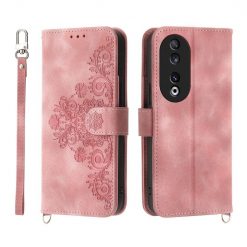 Lacné Kryty | Peňaženkové puzdro Embossing Pattern Flowery Mandala ružové – Honor 90 | Lacné Kryty