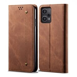 Lacné Kryty | Peňaženkové puzdro Denim Texture hnedé – Xiaomi Poco F5 | Lacné Kryty