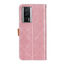 Lacné Kryty | Peňaženkové puzdro Embossing Pattern Kvety ružové – Xiaomi Poco F5 Pro | Lacné Kryty