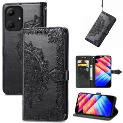 Lacné Kryty | Peňaženkové puzdro Embossing Pattern Mandala Flower čierne – Infinix Hot 30i | Lacné Kryty
