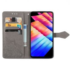 Lacné Kryty | Peňaženkové puzdro Embossing Pattern Mandala Flower sivé – Infinix Hot 30i | Lacné Kryty