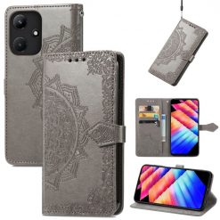 Lacné Kryty | Peňaženkové puzdro Embossing Pattern Mandala Flower sivé – Infinix Hot 30i | Lacné Kryty