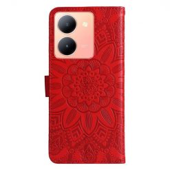 Lacné Kryty | Peňaženkové puzdro Embossing Pattern Slnečnica červené – Vivo Y36 | Lacné Kryty