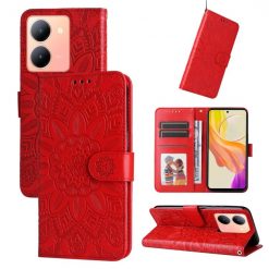 Lacné Kryty | Peňaženkové puzdro Embossing Pattern Slnečnica červené – Vivo Y36 | Lacné Kryty