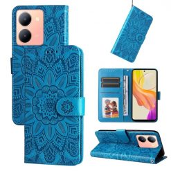 Lacné Kryty | Peňaženkové puzdro Embossing Pattern Slnečnica modré – Vivo Y36 | Lacné Kryty