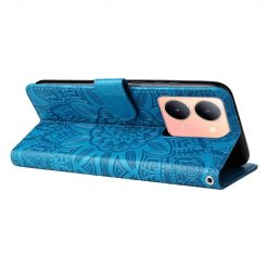 Lacné Kryty | Peňaženkové puzdro Embossing Pattern Slnečnica modré – Vivo Y36 | Lacné Kryty