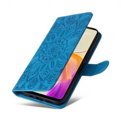Lacné Kryty | Peňaženkové puzdro Embossing Pattern Slnečnica modré – Vivo Y36 | Lacné Kryty