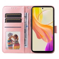 Lacné Kryty | Peňaženkové puzdro Embossing Pattern Slnečnica ružové – Vivo Y36 | Lacné Kryty