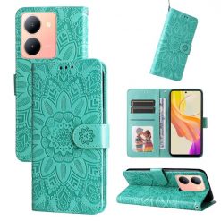 Lacné Kryty | Peňaženkové puzdro Embossing Pattern Slnečnica zelené – Vivo Y36 | Lacné Kryty