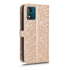 Lacné Kryty | Peňaženkové puzdro Honeycomb Dot Texture Case zlaté – Motorola Moto E13 | Lacné Kryty