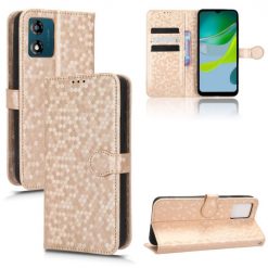 Lacné Kryty | Peňaženkové puzdro Honeycomb Dot Texture Case zlaté – Motorola Moto E13 | Lacné Kryty