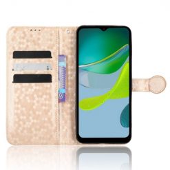 Lacné Kryty | Peňaženkové puzdro Honeycomb Dot Texture Case zlaté – Motorola Moto E13 | Lacné Kryty