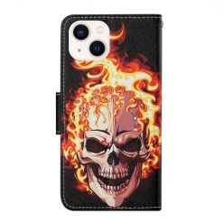 Lacné Kryty | Knižkové puzdro Trendy Cross case Lebka v ohni – Apple iPhone 15 | Lacné Kryty