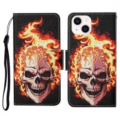 Lacné Kryty | Knižkové puzdro Trendy Cross case Lebka v ohni – Apple iPhone 15 | Lacné Kryty