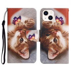 Lacné Kryty | Knižkové puzdro Trendy Cross case Mačka a motýľ – Apple iPhone 15 Plus | Lacné Kryty